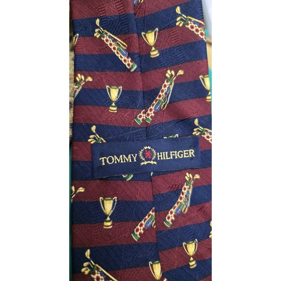 Tommy Hilfiger Other - Tommy Hilfiger Mens Silk Tie Burgundy Navy Blue Striped Golf Bag Trophy USA Made